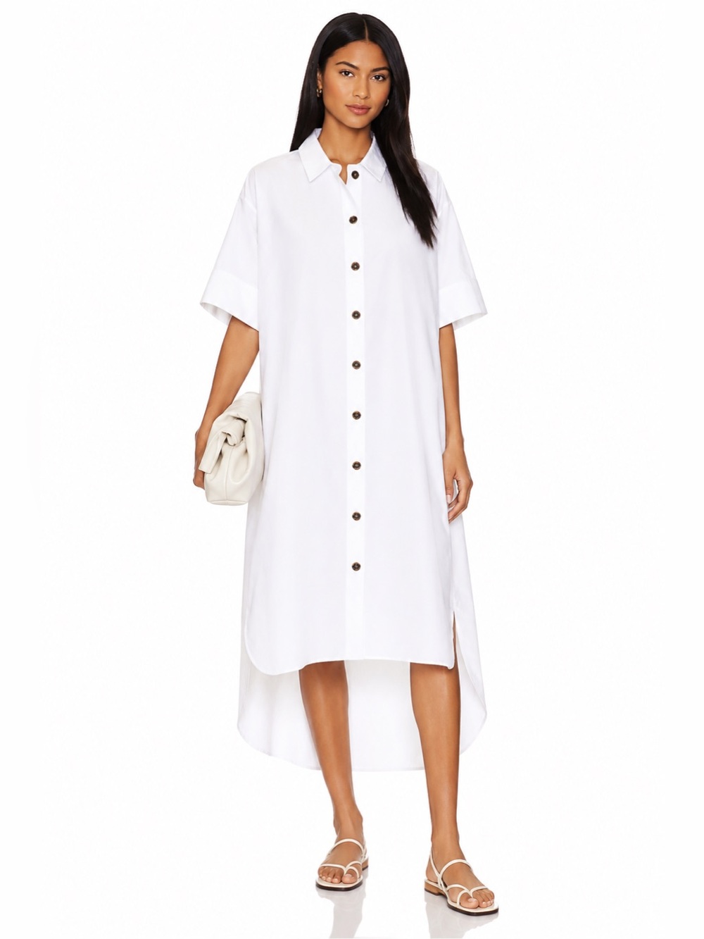 COS White Short-Sleeve Button-Down Shirt Dress poplin crisp oversized